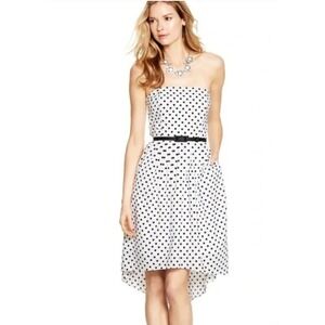 White House Black Market Strapless Polka Dot Dress Size 0 High-Low Pinup Retro
